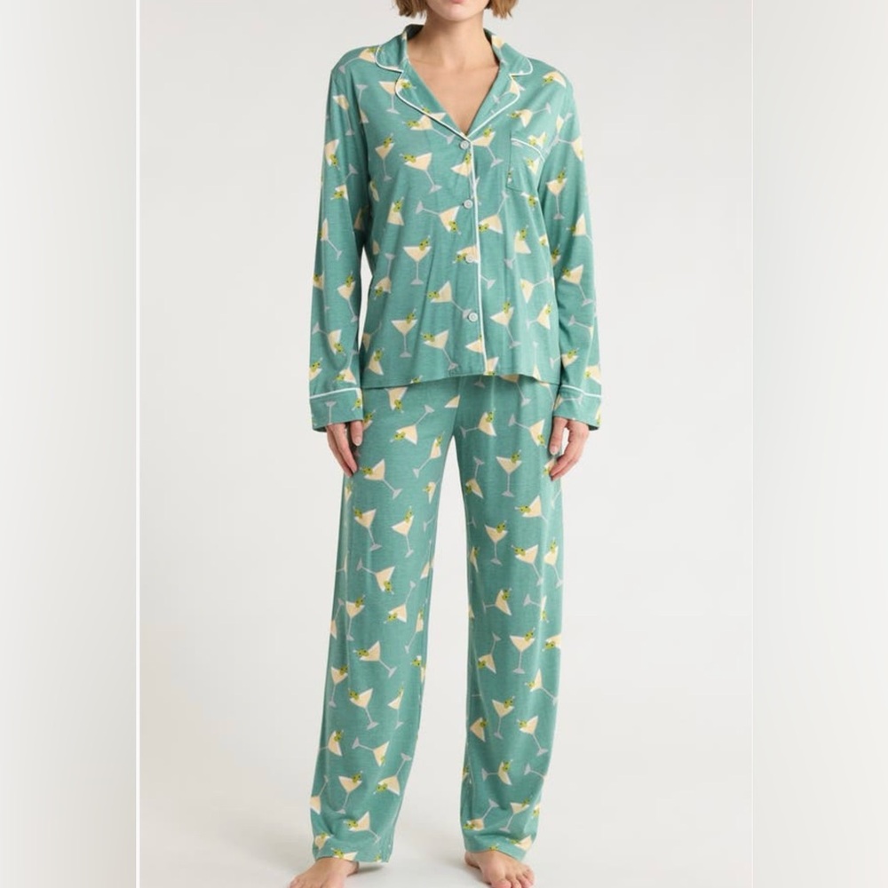 Women’s PJ Salvage Jade Dirty Martini Long Jersey Pajama Set Size Large BNWT